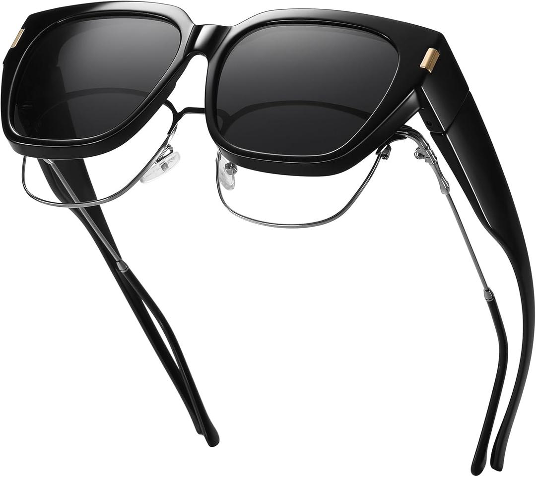 HAOLOTA Polarized Fit Over Glasses Sunglasses for Women Men Trendy Square Wrap Around Shades UV Protection (L Size 01 Black/Grey)