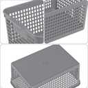 Readsky 3 Packs Plastic Storage Basket Desktop Organizer, Large Storage Baskets, Gray