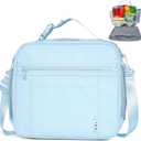 NOL Kids Lunch Bag - Kids 3+ Reusable Insulated Lunch Box with Zipper Closure Buckle Handle Adjustable Long Shoulder Strap, Easy-Clean Waterproof Fabric, Children Lunch Tote Bag for School -Light blue (Horizontal (7 Liters))