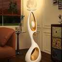 Bofea-Lunar Lamp Modern Standing Lamps for Living Rooms & Offices,Great Living Room Dcor,White Gold Tall Light with 3D Printing Frosted Moon Globe Shade, Mid Century Floor Light for Bedroom Reading