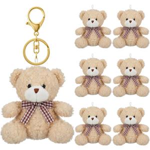 Kenning 6 Pcs Bear Stuffed Keychain for Backpack 2026 Graduation Key Chain Gift 3.3" Cute Mini Bear Plush Keychain Charm Gift (Brown)