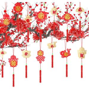 Thyle 84 Pcs Chinese New Year Decorations Ornaments Traditional Lucky Hanging Fu Decal Year of The Snake Spring Festival Knot Hanging Pendant 14 Styles Lunar New Year Tree Decorations for Home Office