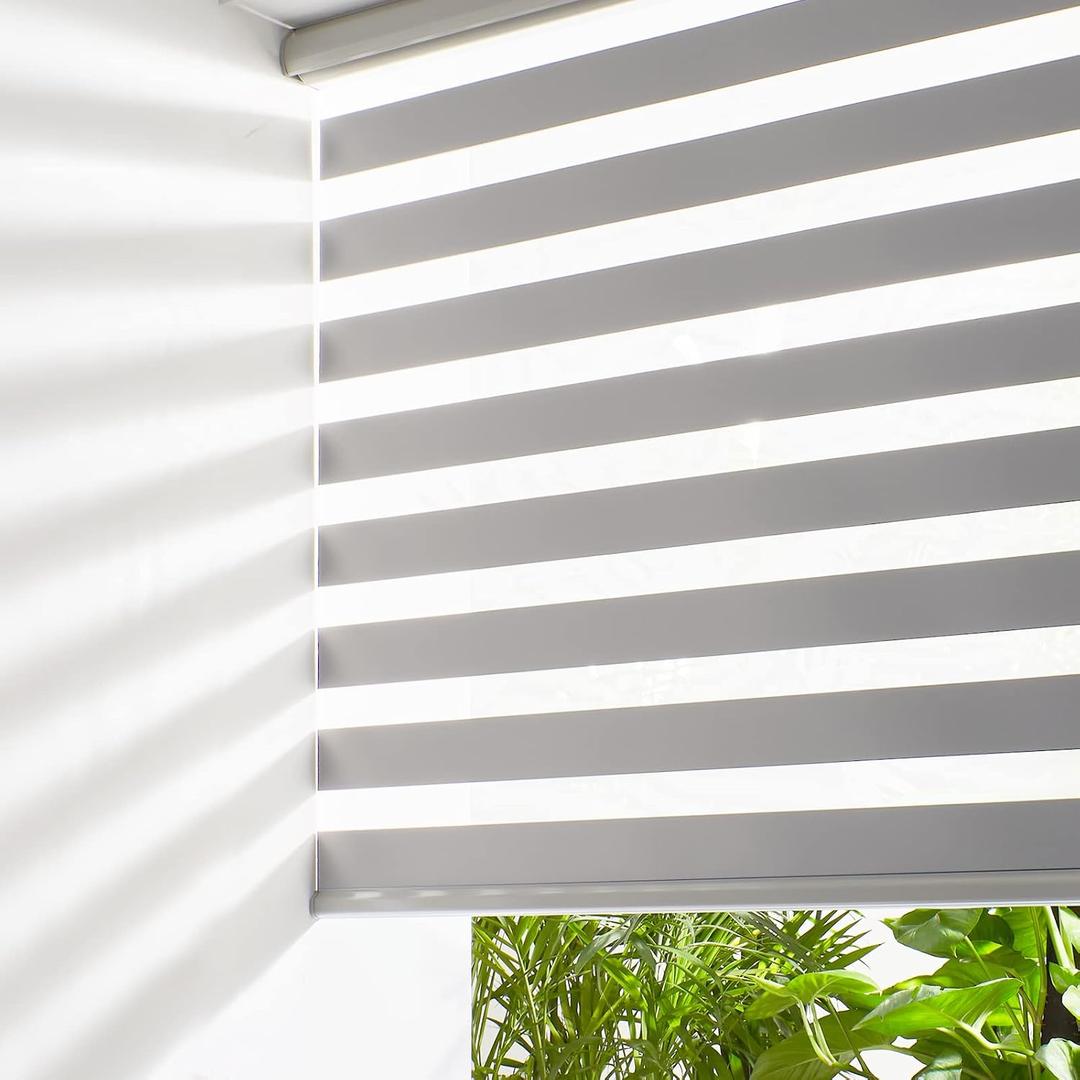 Persilux Cordless Zebra Blinds for Windows Free-Stop Window Shades (34" W X 47" H, Grey) Dual Layer Light Control for Day and Night, Light Filtering Sheer Shades for Home, Easy to Install