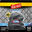 Glad Large Trash Bags, ForceFlex with Clorox, 30 Gal, Mountain Air, 50 Ct (Package May Vary)