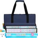 American Mahjong Tile Set,166 Blue Tiles Mahjong Set,4 Colors Mahjong Racks,Travel Mahjong Set with Blue Carrying Bag