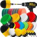 Holikme 30Pack Drill Brush Attachments Set, Scrub Pads & Sponge, Power Scrubber Brush with Extend Long Attachment All Purpose Clean for Grout, Tiles, Sinks, Car Polishing Pads (Yellow)