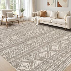 cotiled 7x10 Area Rug Living Room: Washable Boho Rugs with Non Slip Backing Large Soft Indoor Stain Resistant Carpet for Bedroom Farmhouse Dining Room Lightweight Home Decor Coffee Brown