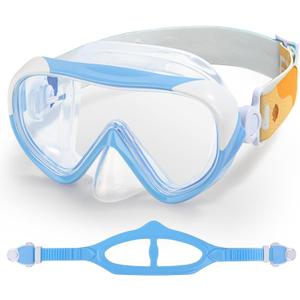 Kids Swim Mask - Ultimate 180 Kids Swim Goggles Anti-Fog Child Diving Mask Leak-Proof Kids Goggles with Nose Cover and Fabric Strap for Ages 4-14 for Swimming, Snorkeling Diving, Blue 