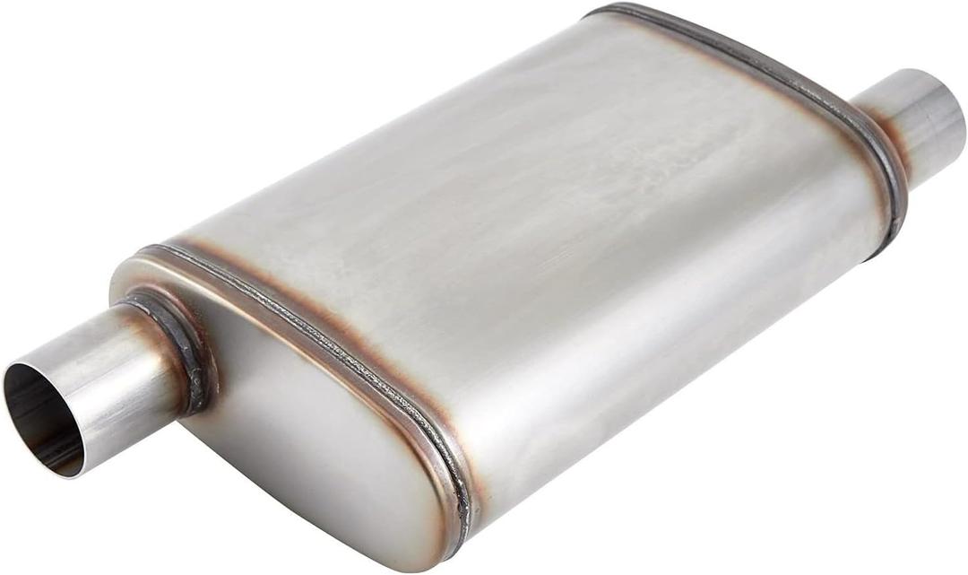 Universal 409 Stainless Performance Exhaust Muffler, 2.5 in offset Muffler, 2.5 in 2.5 out, straight through (5 * 8 * 14 * 20 in)