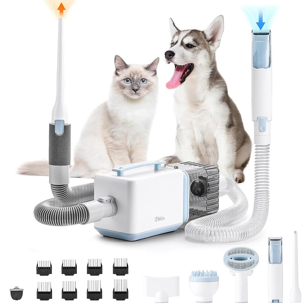 iPettie D23 Pro Pet Grooming Kit for Dogs: Vacuum Dog Brush and Dog Trimmer Vacuum 95F-140F Adjustable Temperature, Adjustable Wind Speed, 23000 PA Suction for All Pet Grooming Needs