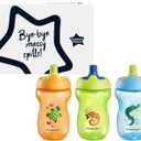 Tommee Tippee Sporty Bottle, 10oz Sippy Cups for Toddlers 1-3, Spill-Proof, Bite Resistant Spout, Easy to Hold Design, BPA Free, Pack of 3, Orange, Green and Blue | for 12m+, Non-Spill, Sippy Cups, for Toddlers, Easy-Hold
