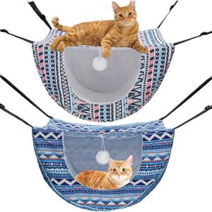 Unittype 2 Pieces Cat Cage Hammock Hanging Pet Bed Double Layer Soft Plush Hanging Pet Comfortable Hammock Bed for Indoor Kitten Ferret Hamster Rabbit or Small Animals, 2 Styles(Boho)