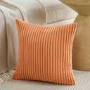 Fancy Homi Set of 2 Orange Fall Decorative Throw Pillow Covers 18x18 Inch for Couch Bed Sofa, Autumn Halloween Thanksgiving Decor, Soft Plush Thick Striped Corduroy Cute Aesthetic Home Decor 45x45cm