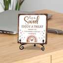 Boho Rainbow Wooden Sign,Love is Sweet Enjoy a Treat Sign, Dessert Table Sign,Desk Decor Sign with stand, Wedding Party Dessert Table Home Office Desk Cubicle Shelf Decor, 5x5 inches-A44 (Complete)