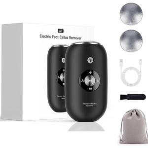 Upgraded IPX6 Waterproof Electric Foot Callus Remover - Rechargeable Pedicure Tool with Stainless Steel Heads, Portable Foot File for Cracked Dry Heels/Dead Skin + Storage Bag (Black)