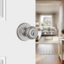 Kwikset Tylo Entry Door Knob with Lock and Key, Secure Keyed Handle Exterior, Front Entrance and Bedroom, Satin Nickel, Pick Resistant SmartKey Rekey Security and Microban