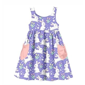 4t 3t Girls Easter Dresses Summer Sleeveless Purple Bunny Cute Dress Little Girls Pocket Dress 3-4 Years