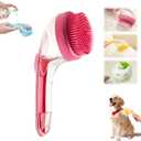 Yilia Pet Bath Brush, 2025 New 2 in 1 Dog Bath Brush with Built-in Shampoo Dispenser, Pet Wash Brush for Bathing Dog Grooming Massage Brush for Long Short Haired Dogs Cats Shower (Pink, Fine Teeth)