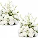 White Wedding Floral Arrangements, 23.6" Tall Free Standing Floor Flower Arrangement, Wedding Aisle Flowers for Ceremony, Large Floral Centerpiece for Entryway & Party Decor (2, White with leaves)