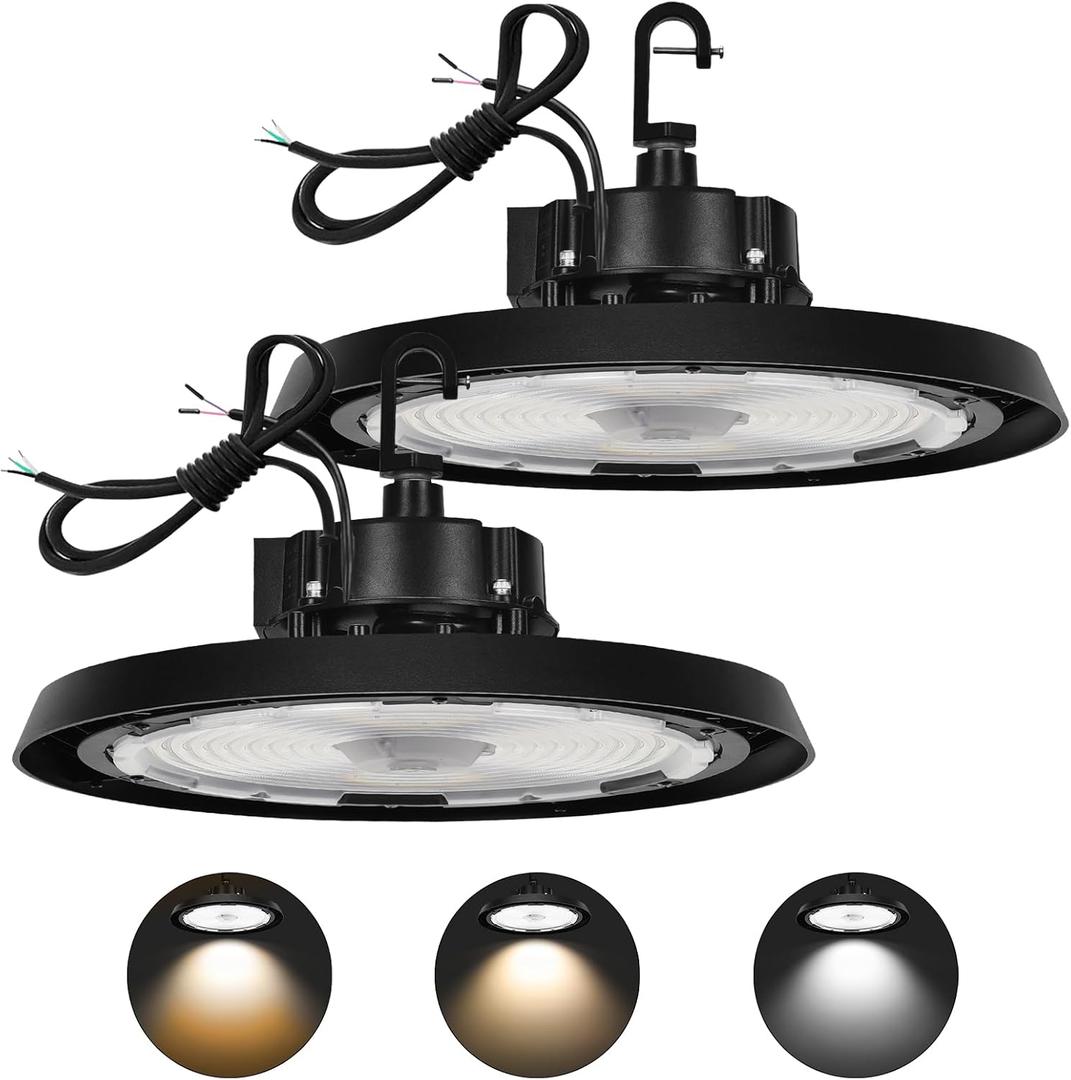 RMC 2 Pack UFO LED High Bay Light 150W 24000LM, 3 CCT Switchable (3500K/4000K/5000K), 0-10V Dimmable, 120-277V, ETL Listed, Commercial LED Shop Lights for Warehouse, Workshop, Barn, Factory