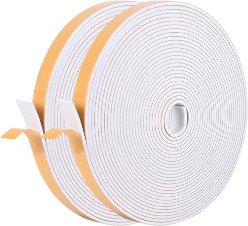 Self Adhesive Foam Tape Weatherstrip 1/2in x 1/4in x 42Ft High Density Foam Insulation Strips Foam Seal Weather Stripping with Strong Adhesive for Door and Window Sound Isolation Soundproofing, White