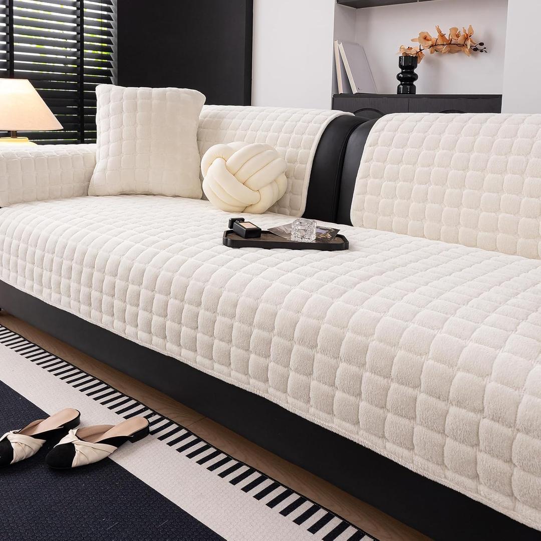 JPGGD Velvet Couch Cover, Beige White, 28" 28"inch