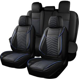 HChengkikz Car Seat Cover, Waterproof Faux Leather (Black + Blueline)