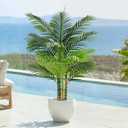 4ft Tall Triple Golden Cane Palm Artificial Tree Large Tropical Palm Tree UV Resistant Fake Plant in Pot for Indoor Outdoor Big House Living Room Outside Patio Office Home Decor, 1 Pack