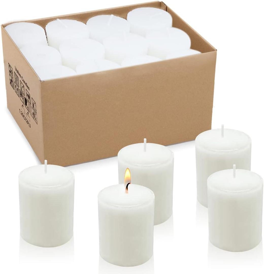 12 Hours White Votive Candles for Weddings Parties Spa Birthdays and Baby Shower,Set of 24 Unscented Bulk Candles for Restaurants and Home Decoration,2 Inch,24 Pack