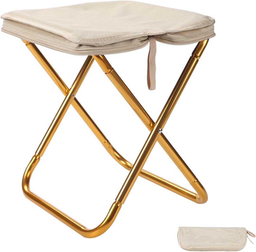 13-inch Lightweight Aluminum Folding Stool - Portable Compact Camping Stool Supports 300lbs, Handbag Style Carry - Ideal for Camping, Fishing, Backpacking, Outdoor, Travel (Khaki)