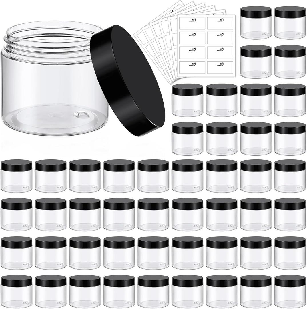48 Pack 6 Oz Plastic Jars with Lids, 6oz Small Plastic Containers with Lids for Cosmetic Makeup Beauty Products, Slime, Sample, Travel, BPA Free | Wide Mouth | Refillable