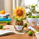 Levvohd Thank You Gifts for Mom from Daughter, Crochet Sun Flower Desk Decor Accessories are The Best Positive Gifts for Women Mothers Day Birthday (Brown Sunflower MOM - A)