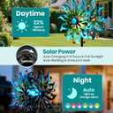 Solar Wind Spinners Outdoor H63xW13 Metal Kinetic Garden Spinner with Crackle Glass Ball & Built-in Solar Panel Peacock-Style Yard Wind Sculpture with LED Light