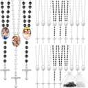 Taiyin Sublimation Blanks Rosary Beads Necklace Set Catholic Rosaries Printable Insert Necklace Prayer Beads with Sheer Organza Bags for Baptism Women Men Jewelry Gifts DIY Making(24 Set)