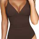 RXRXCOCO Women Tummy Control One Piece Swimsuits Slimming Shapewear Crisscross Back Bathing Suit (Brown, XL)