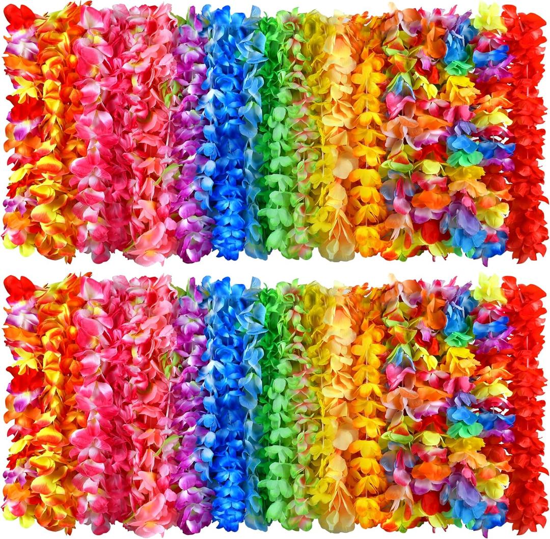 120 Packs Hawaiian Luau Leis Bulk Tropical Hawaii Theme Silk Flower Necklace Summer Beach Party Decorations Birthday Party Favors
