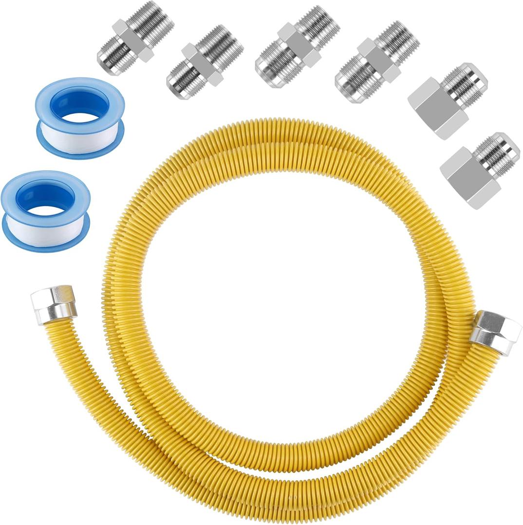 72" Dryer Gas Line Hose/Appliance 3/4 Flexible Natural Gas Line with Connector 1/2" MIP 1/2"FIP 3/4"MIP Fitting,5/8" OD(1/2" ID) Gas Range Connector Kit for Gas Stove,Dryer,Water Heater-by MIFLUS
