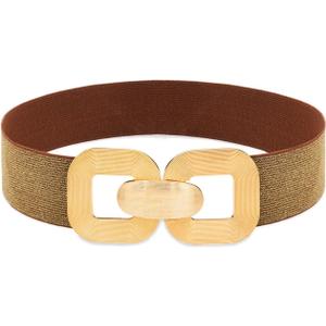 Wide Elastic Belts for Women Stretchy Cinch Waist Belt for Dresses (Fit Waist 30"-33", Bling Brown Band Gold Buckle)