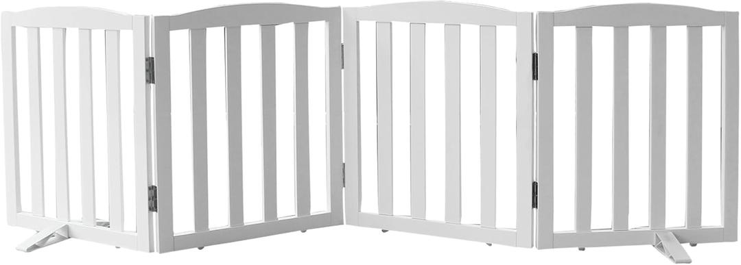 Freestanding Dog Gate Indoor,Doggie Gate Foldable Dog Gates for Doorways,Stairs or Hallways, Wooden White Pet Gate for the House, Pet Fence with Support Feet Included,24 "Height-4 Panels