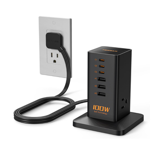 TESSAN Charging Station PD 100W, TESSAN 9-in-1 USB C Power Strip for iPhone 17/16/15, MacBook, Tablet, Desktop Phone Fast Charger with 3 AC, 3 USB-A Ports, Home Drom Office Accessories