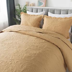 HoneiLife Embroidered Quilt King Size - 3 Pieces Microfiber Quilt Sets Lightweight Bedspreads Reversible Coverlets Retro Bed Cover Paisley Pattern Bedding Set All Season Quilts-Yellow (King-106" x 96")