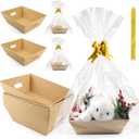 10PACK Empty Gift Basket Set, 11.8x9.8 Thick Kraft Market Tray Gift Basket with 10 Bows 10 Bags Empty Gift Baskets for Christmas Thanksgiving Valentine Easter Wedding Birthday Party Gift Wrapping (Kraft)