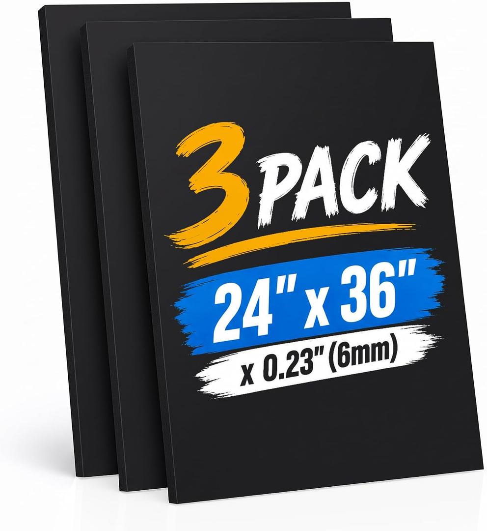 Ndsox 3 Pack Black Foam Board 24"x36", 0.23" Thick Foam Core Poster Board