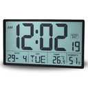 Digital Wall Clock with Large 9.3" LCD Display – Indoor Temperature, Humidity, Date, Day of Week, Alarm, 12/24 Hour Format – Battery Operated Wall or Desk Clock (Jet Black)