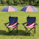 FairySandy 2 Pack 4th of July Folding Camping Chairs with Umbrella 250th Anniversary Independence Day American Flag Portable Outdoor Lawn Chair USA with Cup Holder for Adults Teens, 38.4 inches