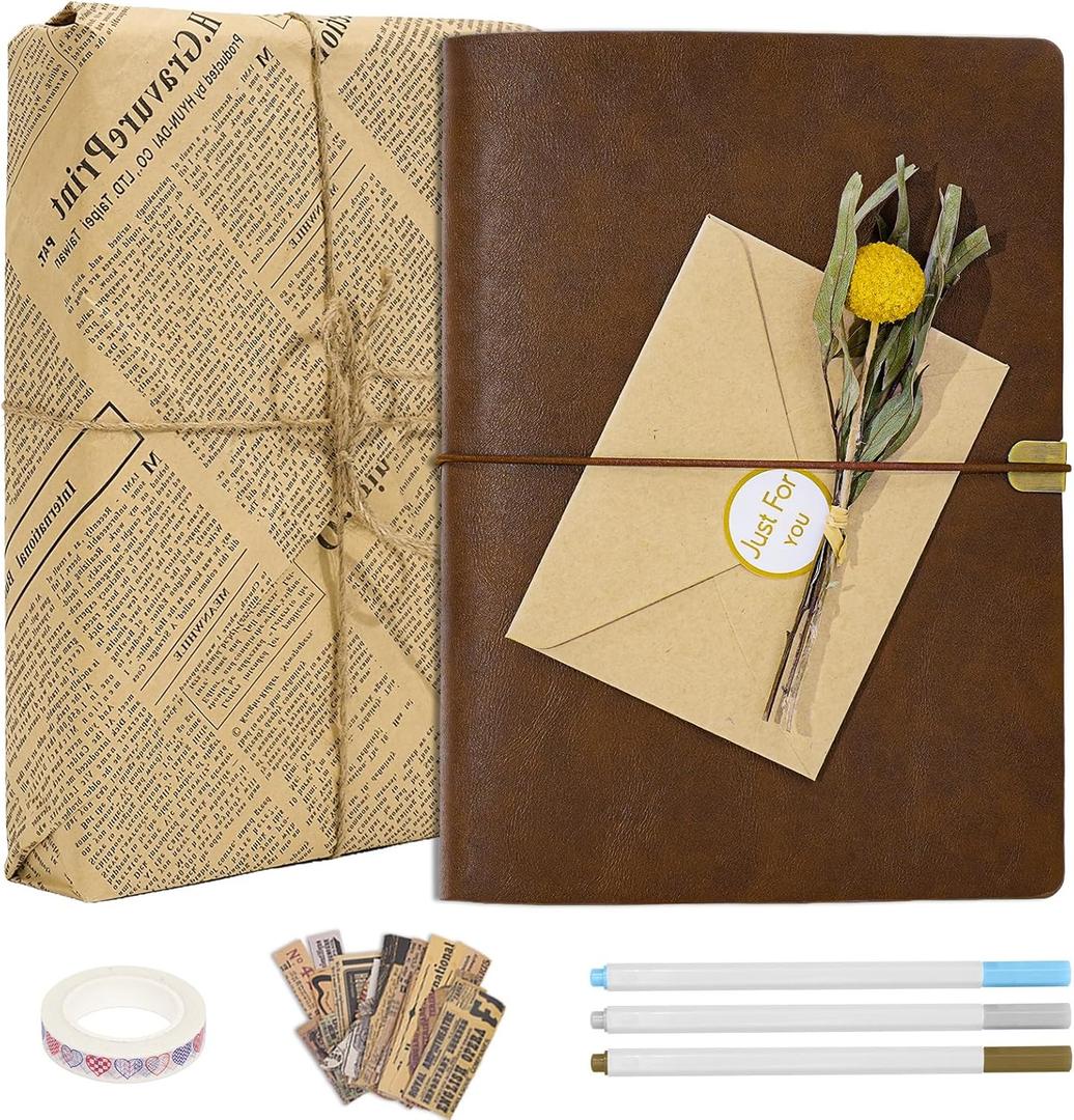 Vienrose Photo Album Scrapbook Kit, 9x6.5 Inch, 60 Pages, Dark Brown