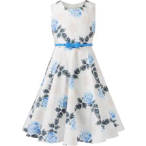 Bonny Billy Girls Classy Vintage Floral Swing Kids Party Dresses (White)