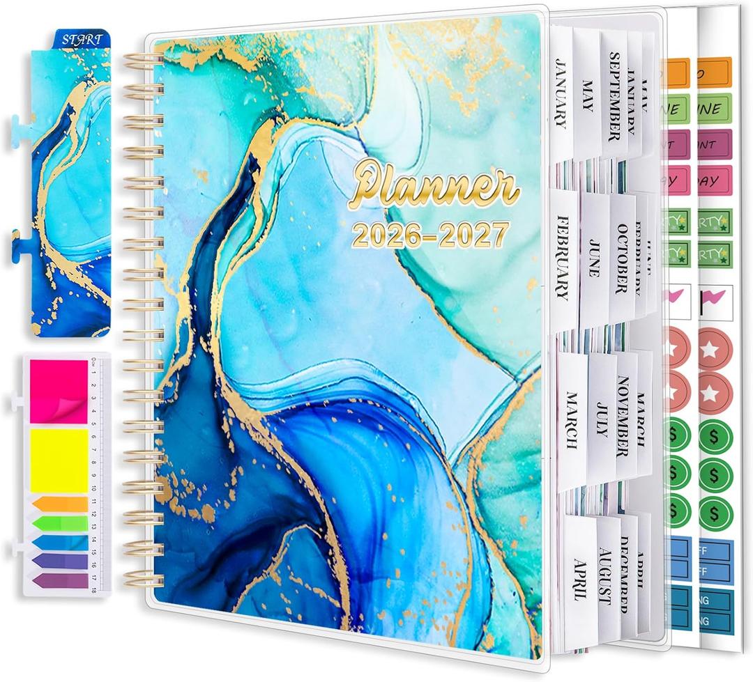 Planner 2026-2027, Large 18 Months Academic Daily Weekly Monthly Planner Yearly Agenda Jan. 2026June. 2027, 7.9" x 9.8", Page Tabs, Separator Page, Pocket Folder, Bookmark, Stickers, Sticky Note Set