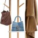 LIWSHWZ Solid Wood Coat Rack Freestanding,Coat Hanger Stand with 3 Shelves and 9 Hooks,Hall Tree for Bedroom, Entryway, Livingroom, Coat Hanger Stand for Coats, Scarves, Handbags