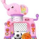 Shemira Toddler Basketball Hoop & Soccer Goal Activity Center Toys with Light & Music,Elephant Toddlers Musical Toys Gift, Baby & Toddlers Christmas Birthday Gift for 1 2 3 Year Old Boys & Girls (Pink)